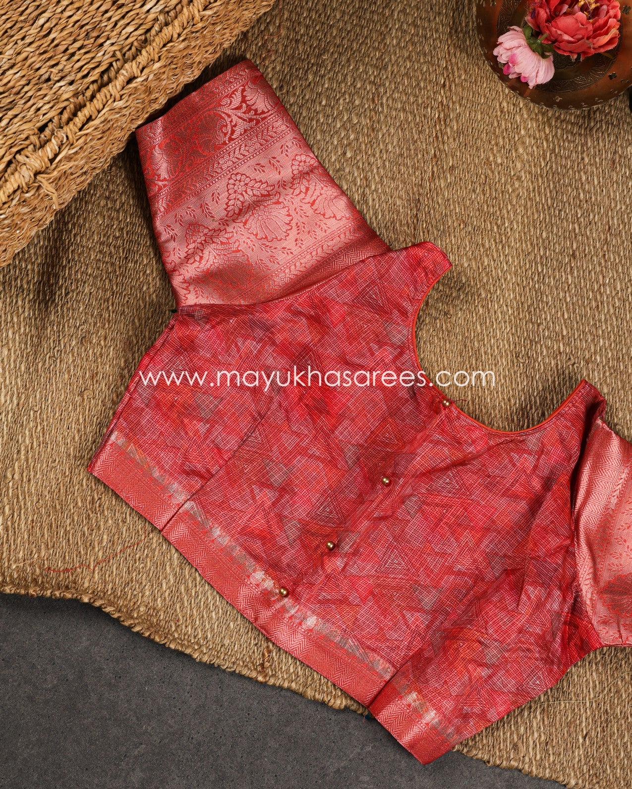Mustard & Red Light weight Lotus Printed Kota silk sarees with Banarasi Borders and Floral Printed Blouse in Size 38 44