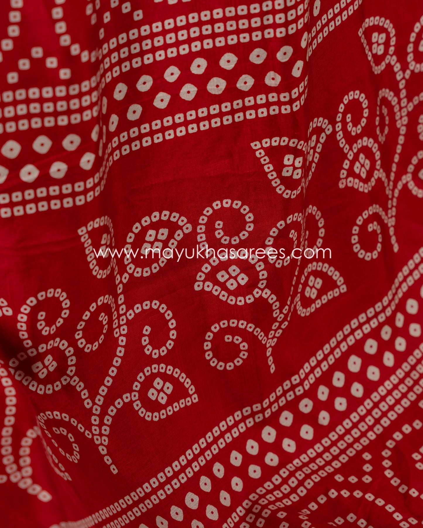 Red Munga Silk Saree with Bandini Prints with Banarasi Inspired borders and Stitched Blouse in Size 38 44