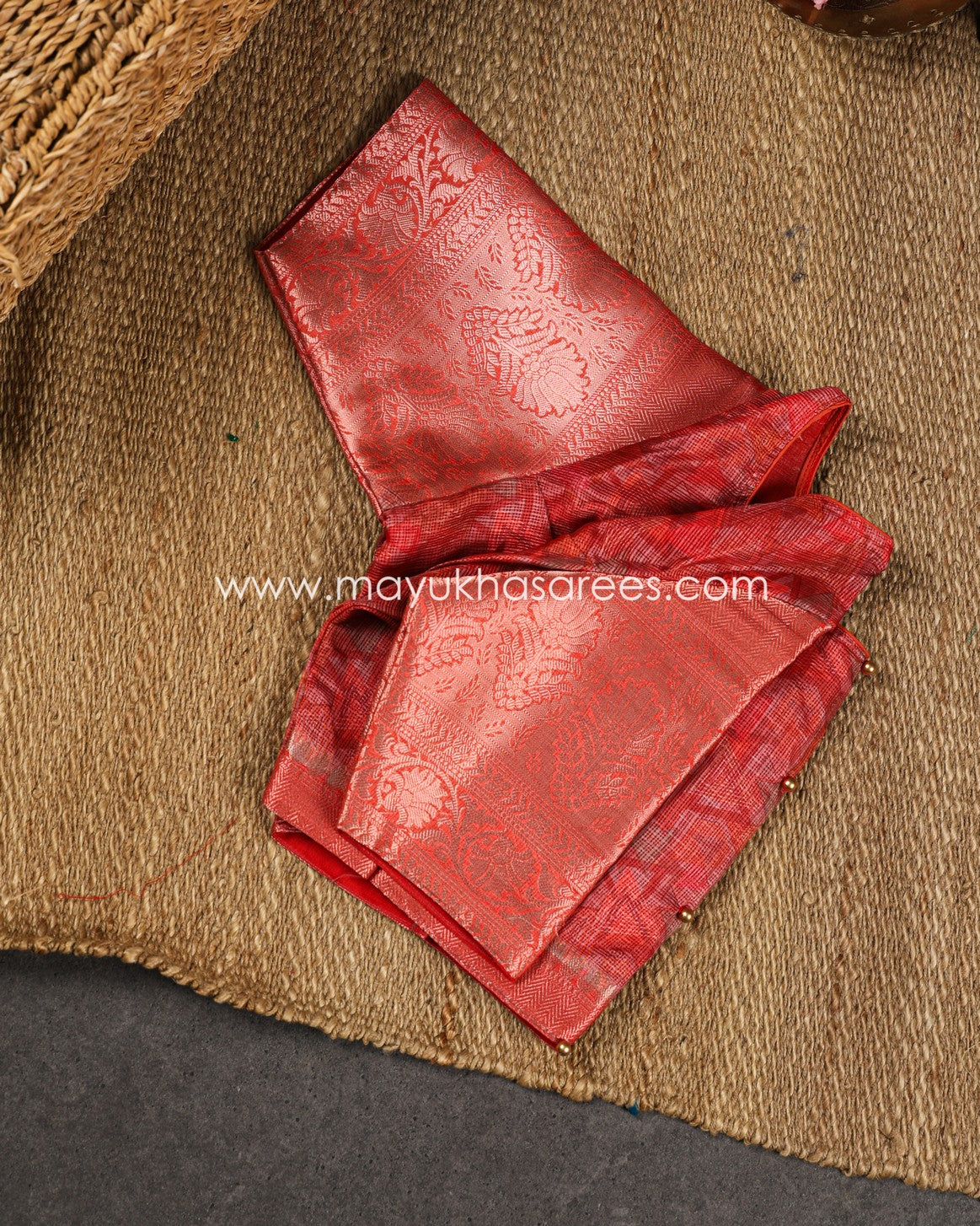 Purple & Red Light weight Lotus Printed Kota silk sarees with Banarasi Borders and Floral Printed Blouse in Size 38 44