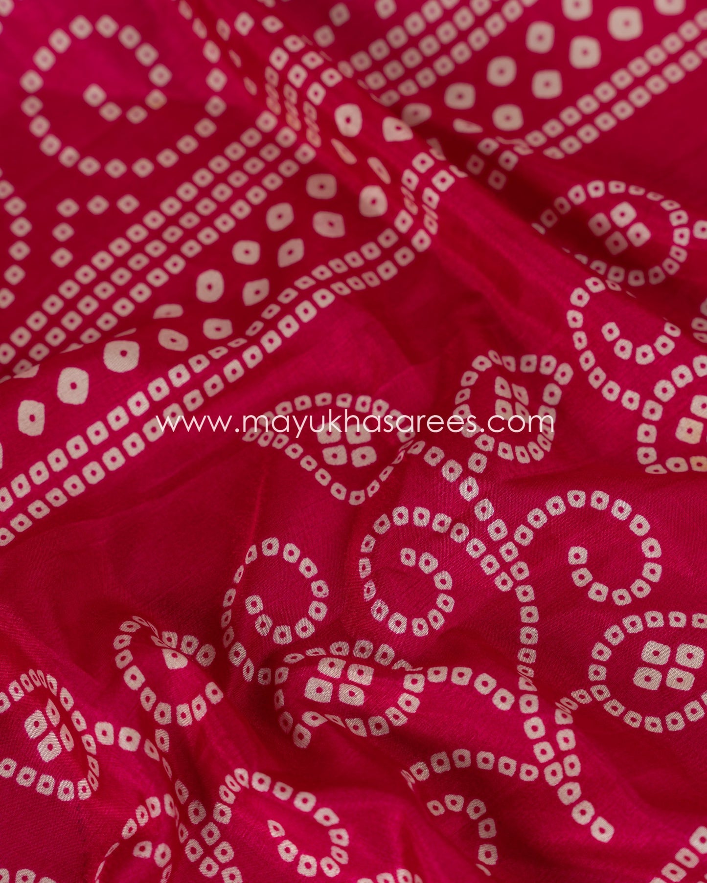 Pink Munga Silk Saree with Bandini Prints with Banarasi Inspired borders and Stitched Blouse in Size 38 44
