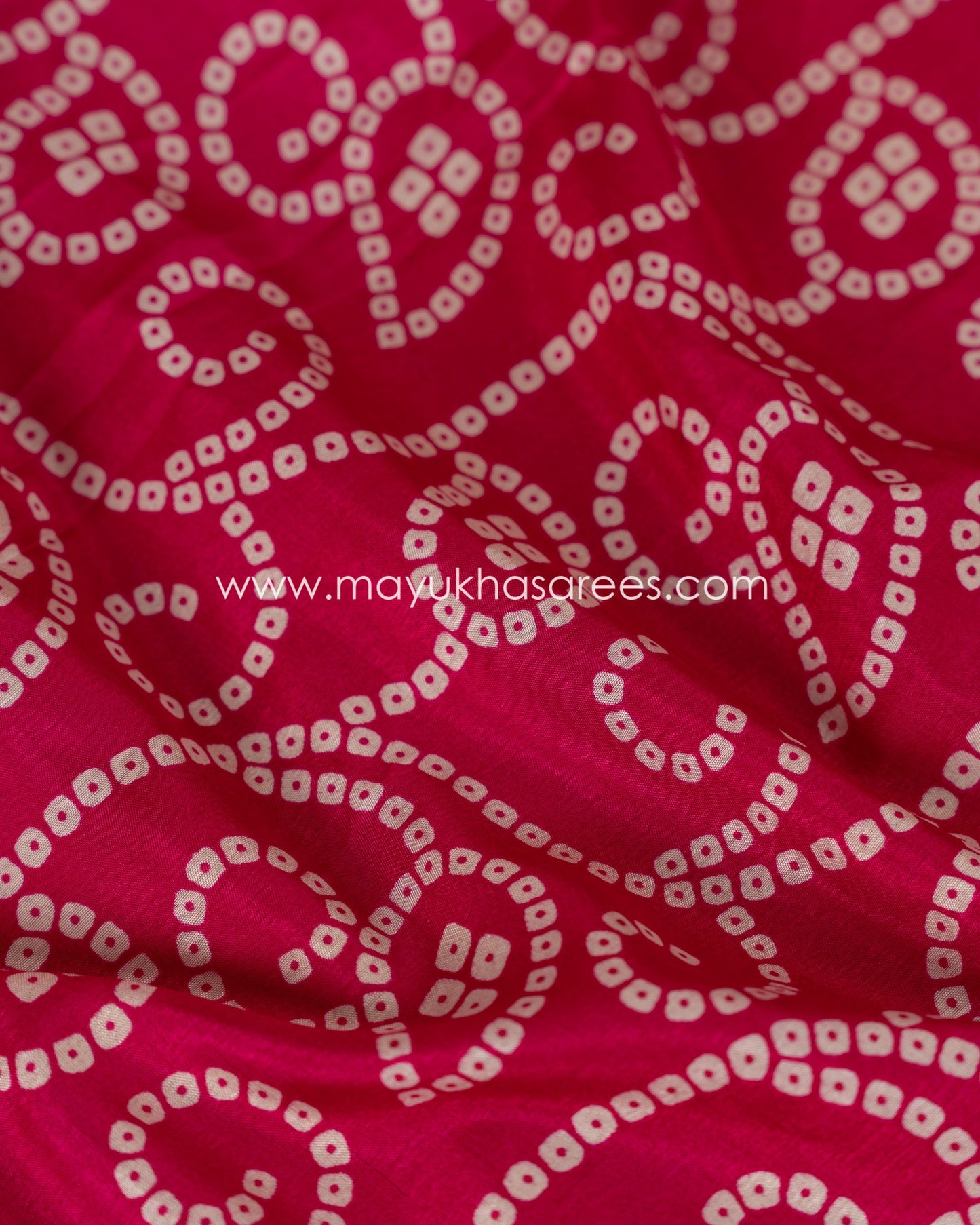 Pink Munga Silk Saree with Bandini Prints with Banarasi Inspired borders and Stitched Blouse in Size 38 44