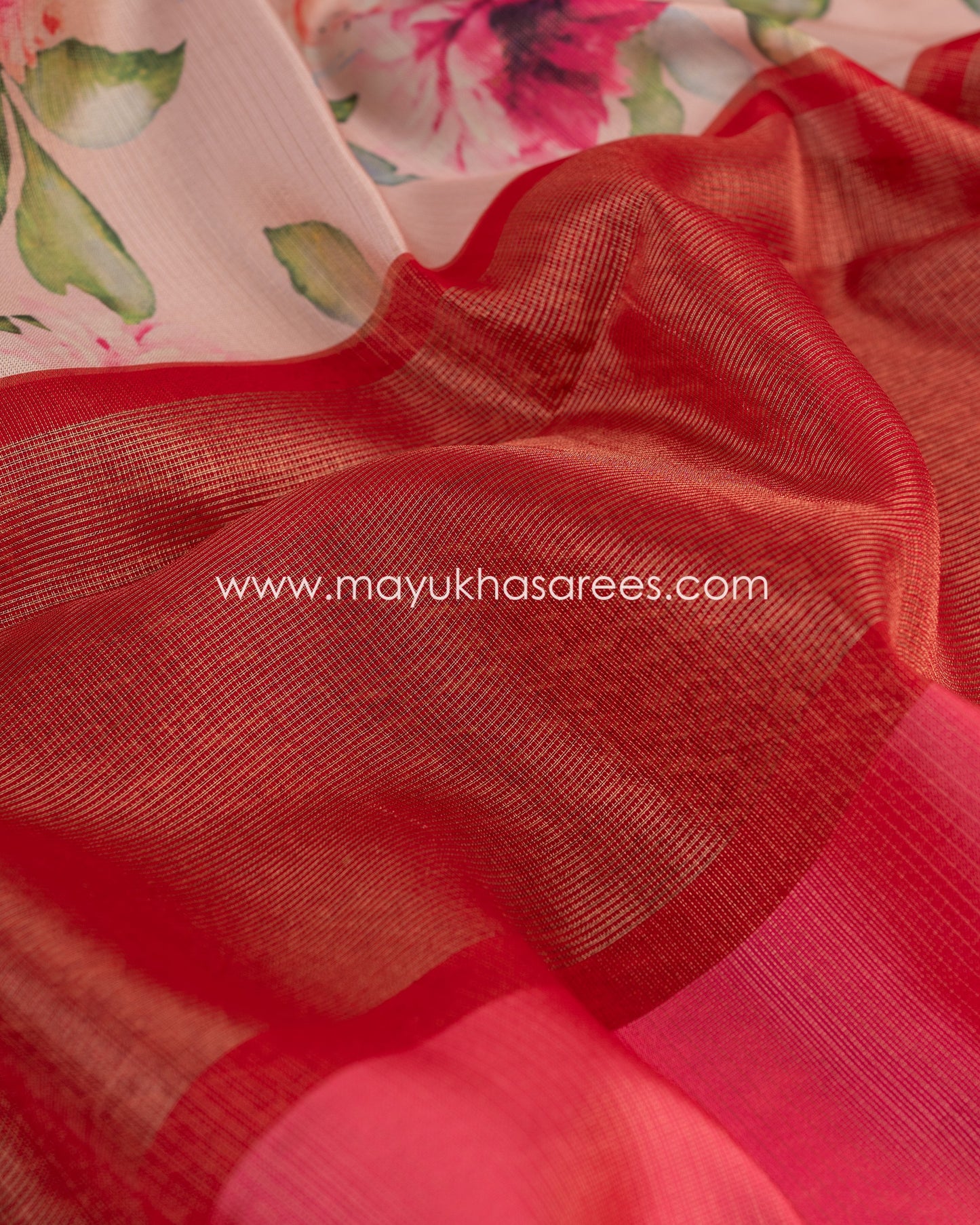 Eternal Blossoms Saree: Tassar Banarasi Blend With Floral Prints, Free Shipping! And Stitched Blouse In Size 38-44