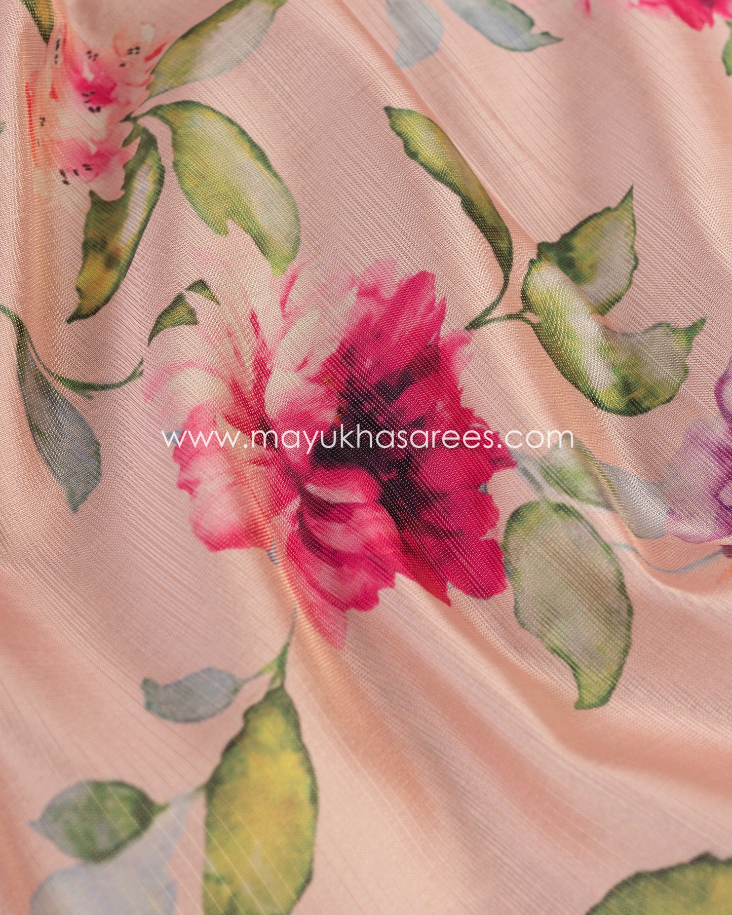 Eternal Blossoms Saree: Tassar Banarasi Blend With Floral Prints, Free Shipping! And Stitched Blouse In Size 38-44
