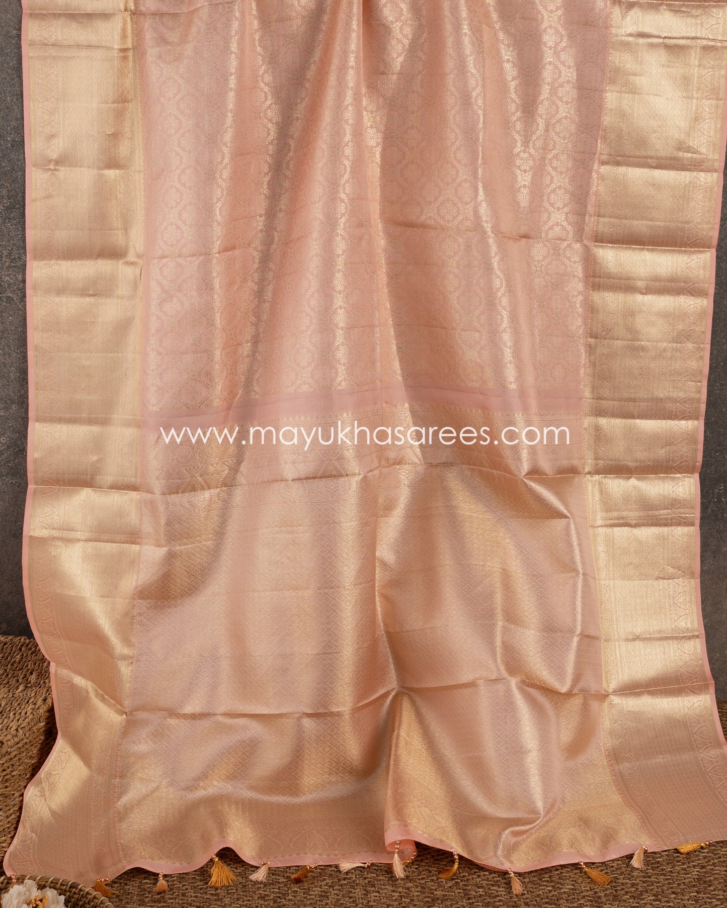 Peach Bloom: Timeless Kanchipuram Silk Saree With Free Shipping! And Stitched Blouse In Size 38-45