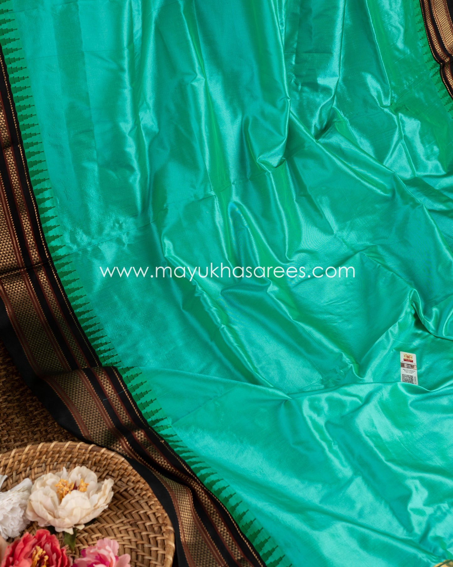 Midnight Bloom: Irkal Pure Silk Saree With Floral Print Blouse, Free Shipping! And Stitched Blouse In Size 38-51