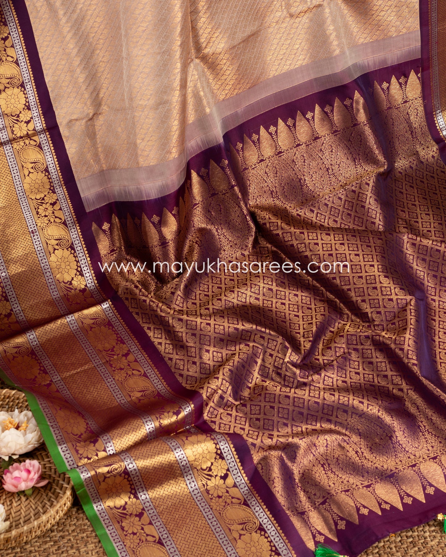 Royal Tapestry: Brocade Gadwal Weaving Saree, Free Shipping! And Stitched Blouse In Size 38-52