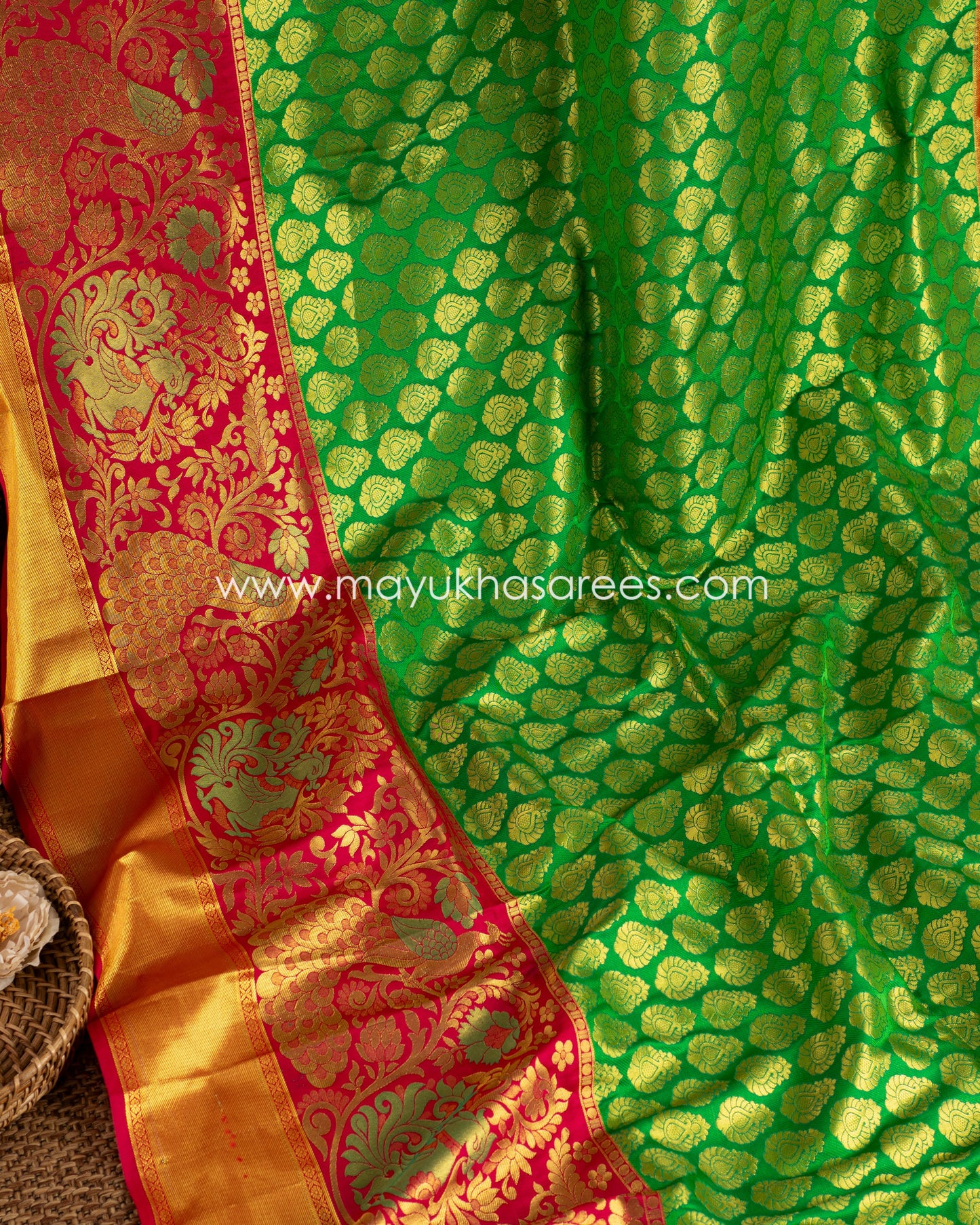 Mystic Blossoms: Powerloom Brocade Kanchipuram Saree, Free Shipping! And Stitched Blouse In Size 38-54