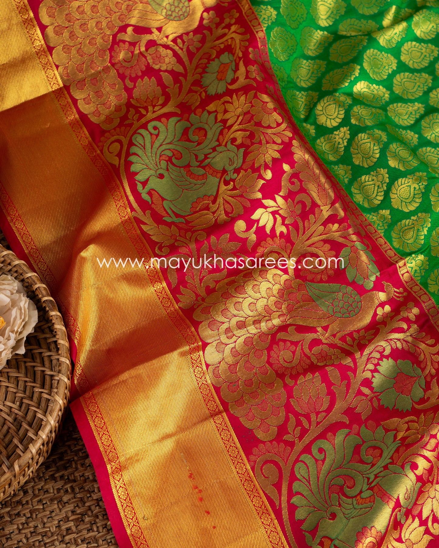Mystic Blossoms: Powerloom Brocade Kanchipuram Saree, Free Shipping! And Stitched Blouse In Size 38-54