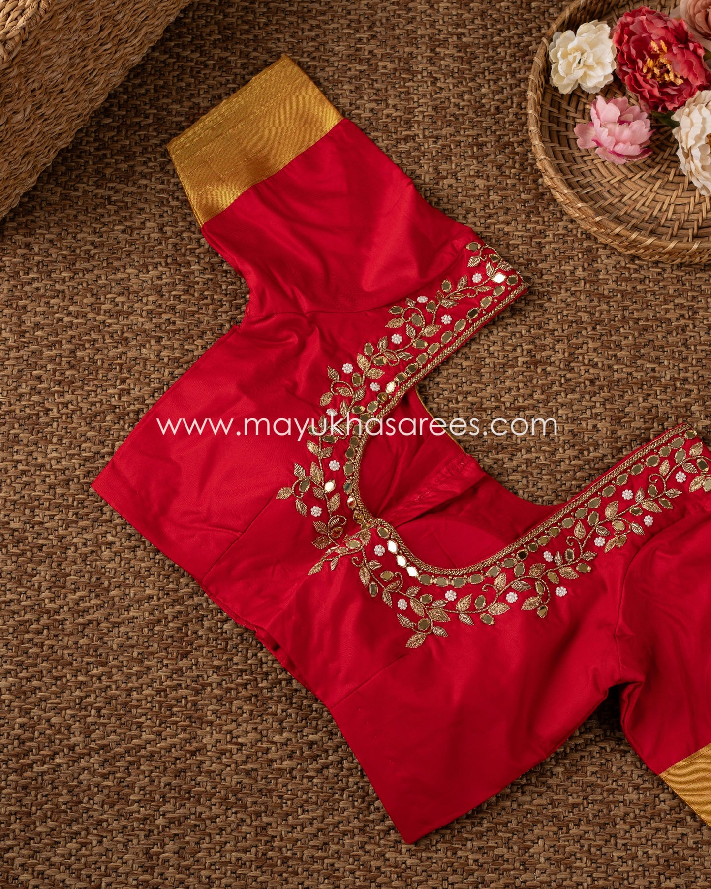 Mystic Blossoms: Powerloom Brocade Kanchipuram Saree, Free Shipping! And Stitched Blouse In Size 38-54