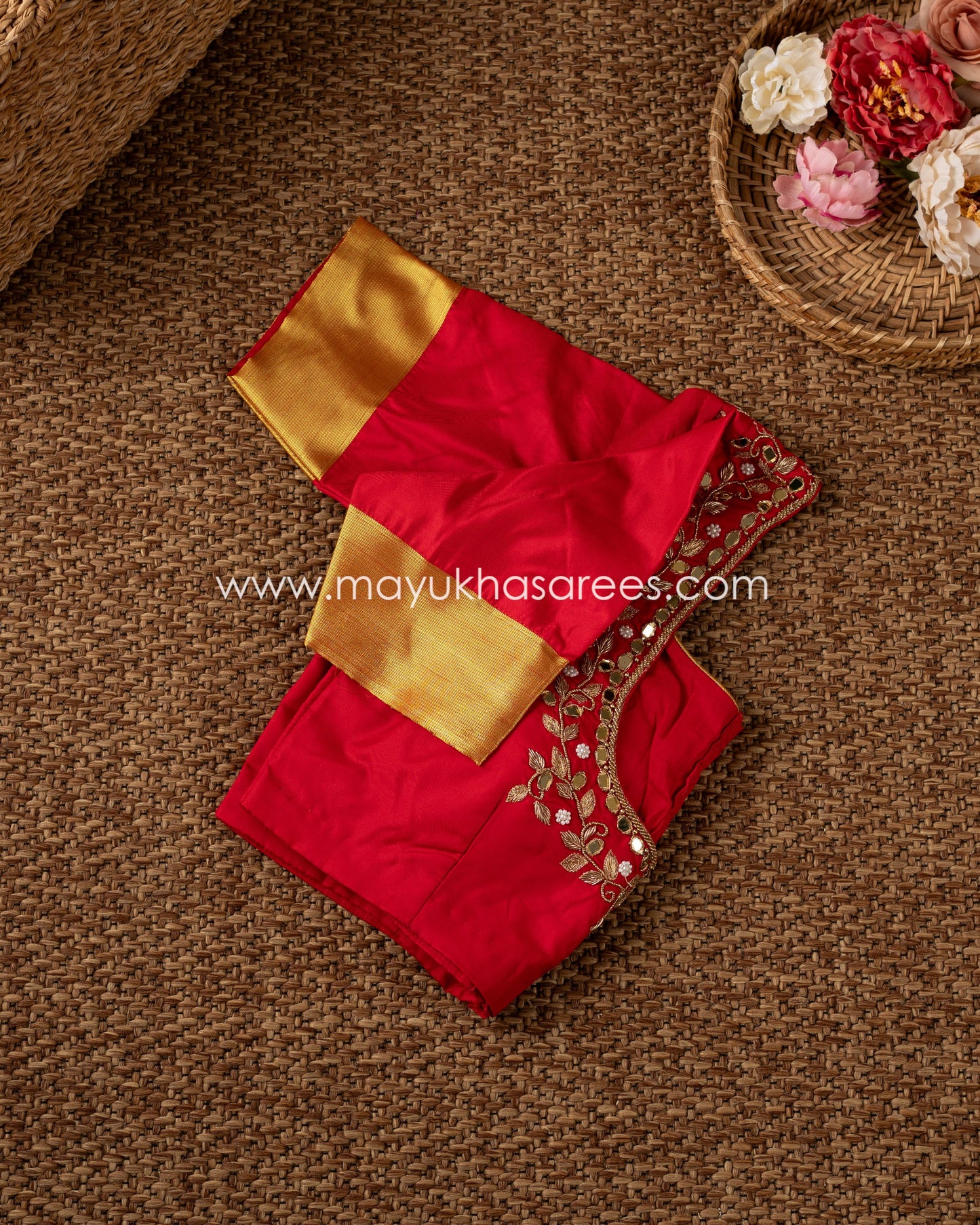 Mystic Blossoms: Powerloom Brocade Kanchipuram Saree, Free Shipping! And Stitched Blouse In Size 38-54