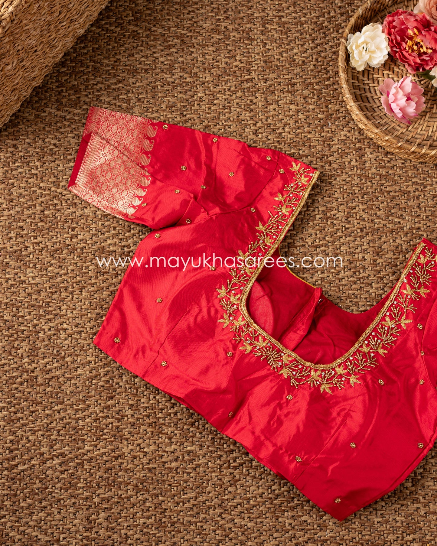Crimson Elegance: Pure Banarasi Katan Silk Saree, Free Shipping And Stitched Blouse In Size 38-56