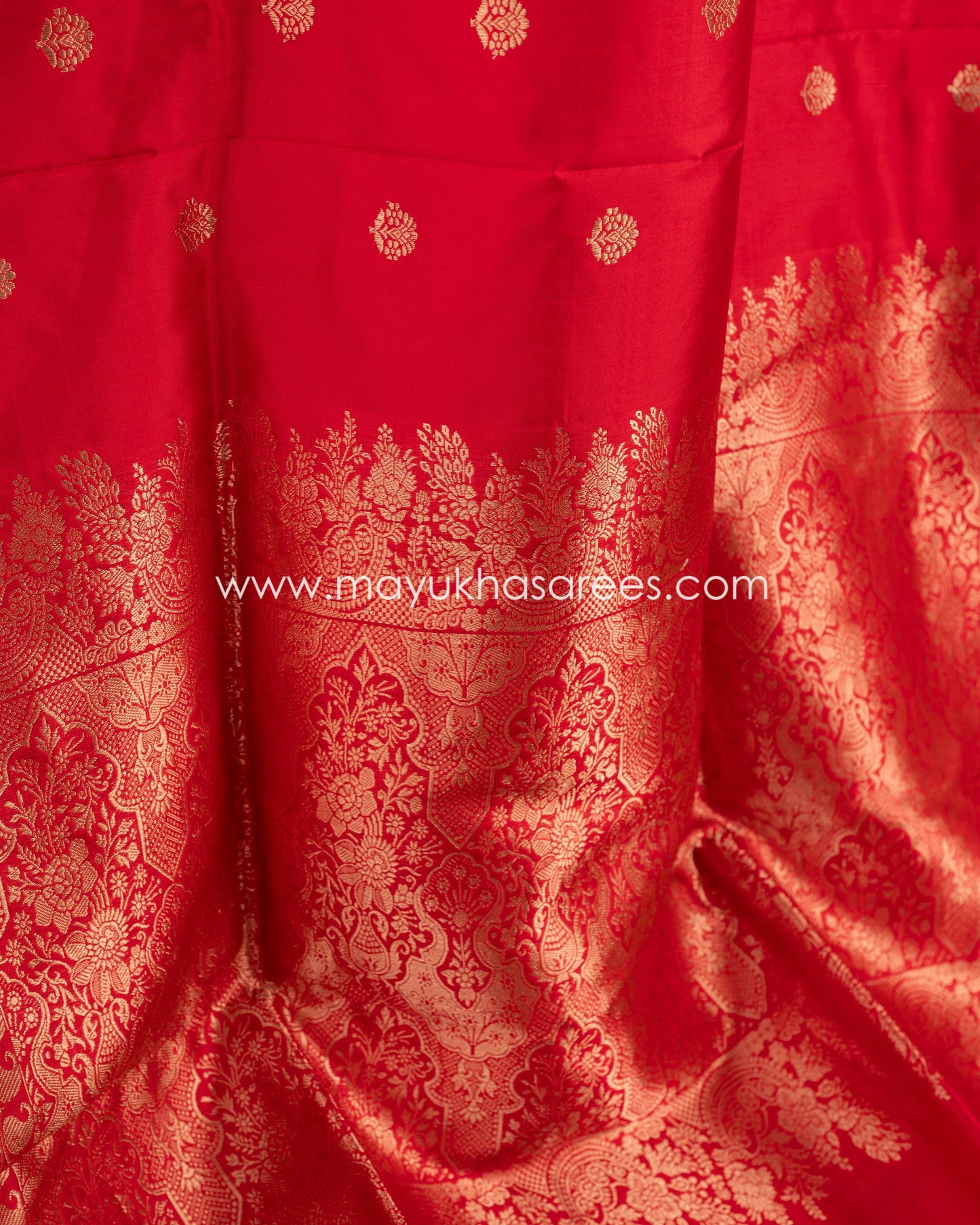 Crimson Elegance: Pure Banarasi Katan Silk Saree, Free Shipping And Stitched Blouse In Size 38-56