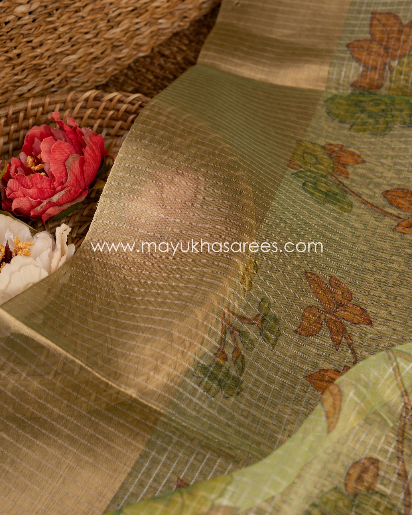 Blooming Beauty: Organza Saree With Floral Prints, Free Shipping And Stitched Blouse In Size 38-59