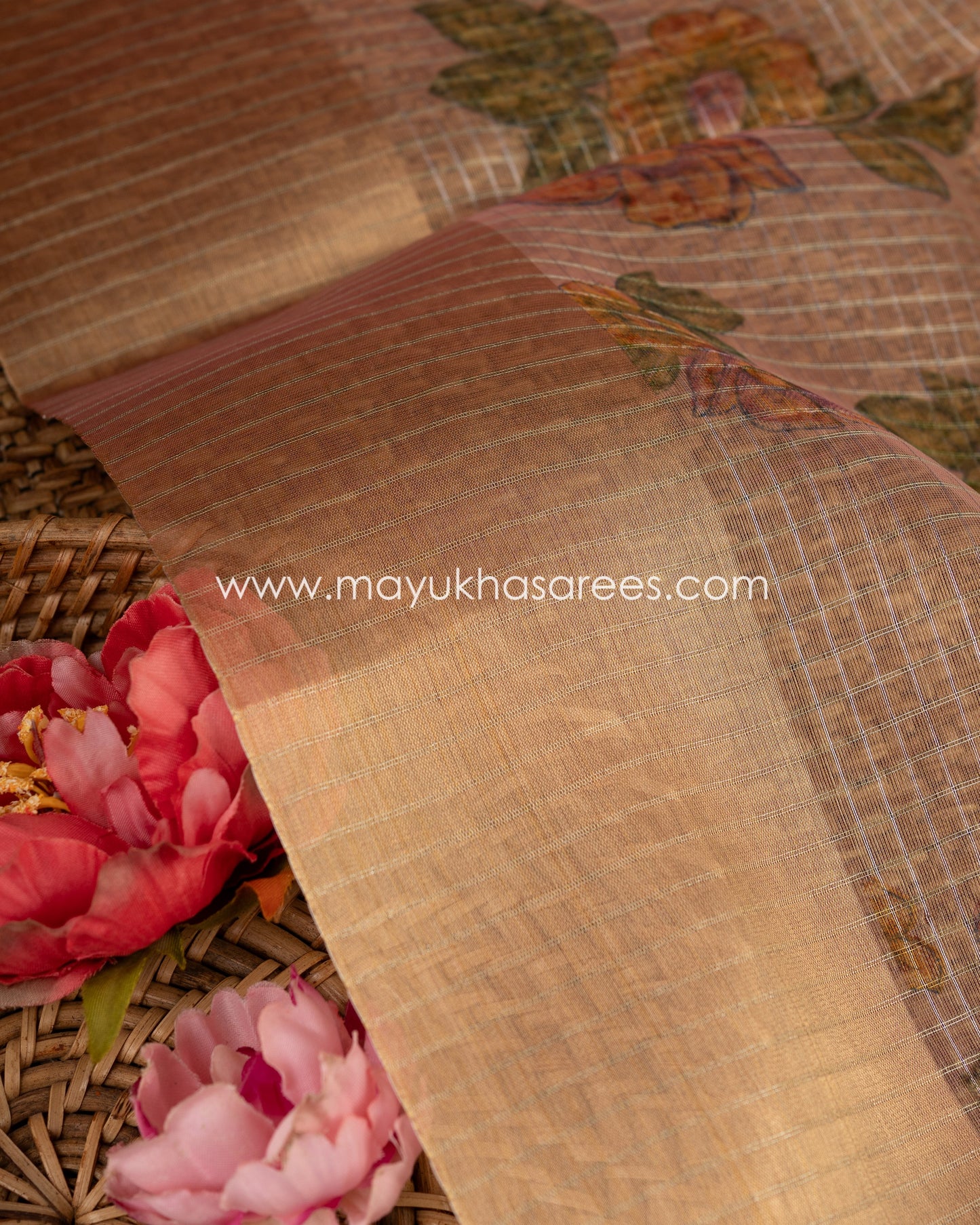 Eternal Bloom: Organza Saree With Floral Prints, Free Shipping And Stitched Blouse In Size 38-61