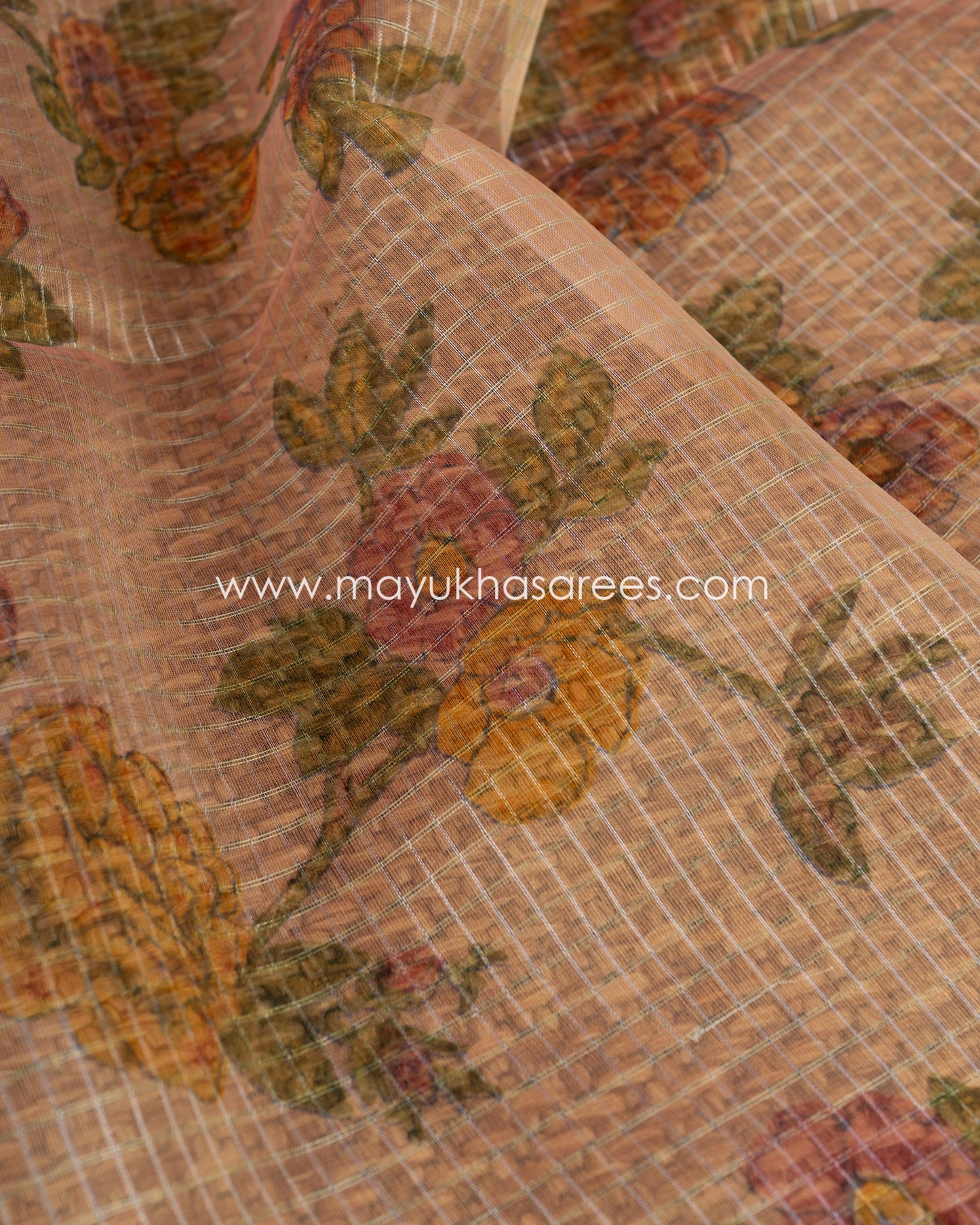 Eternal Bloom: Organza Saree With Floral Prints, Free Shipping And Stitched Blouse In Size 38-61
