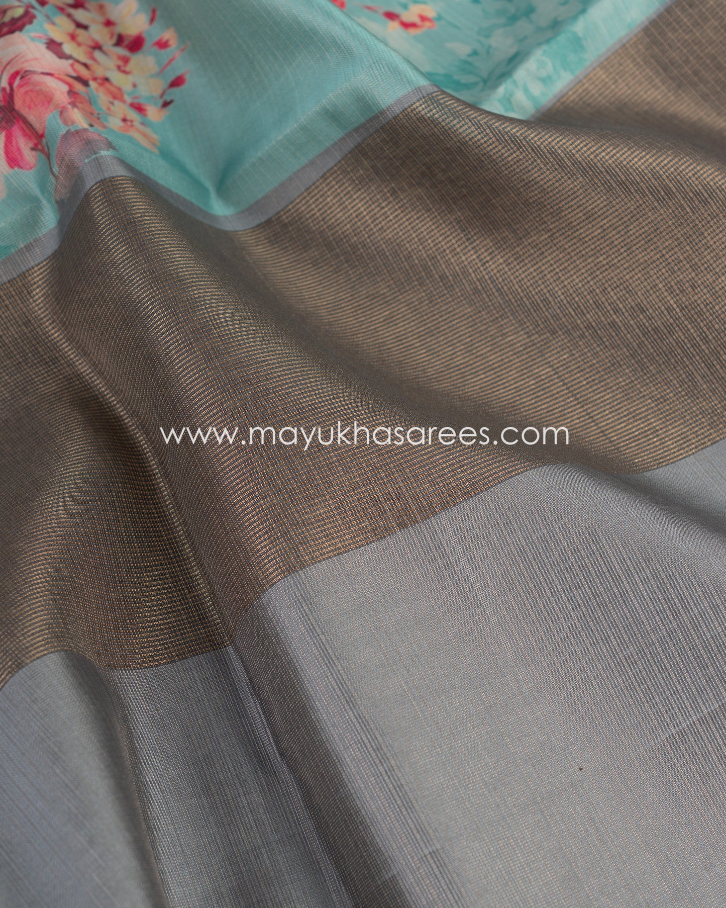 Regal Blooms: Tissue Tassar Banarasi Blend Saree, Floral Prints, Free Shipping And Stitched Blouse In Size 38-63