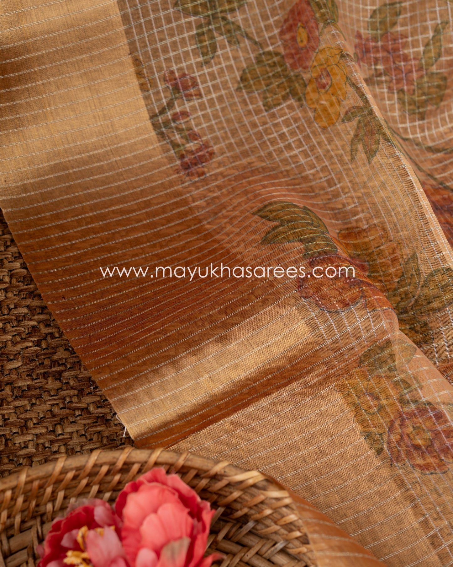Ethereal Blossoms: Pure Organza Saree, Floral Prints, Free Shipping And Stitched Blouse In Size 38-67