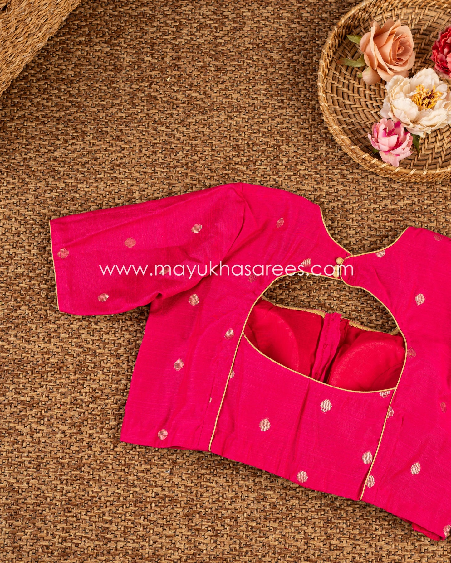 Peach Blossom Elegance: Tissue Tassar Banarasi Blend Saree, Floral Prints, Free Shipping And Stitched Blouse In Size 38-69