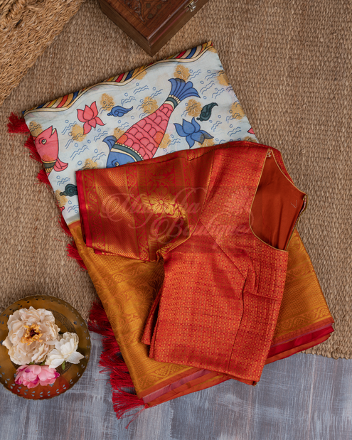 Banarasi Dola White Kalamkari Saree