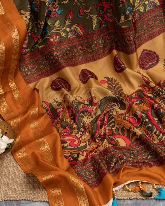 Banarasi Dola Silk Olive Green Saree