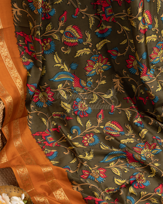 Banarasi Dola Silk Olive Green Saree