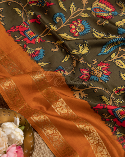 Banarasi Dola Silk Olive Green Saree