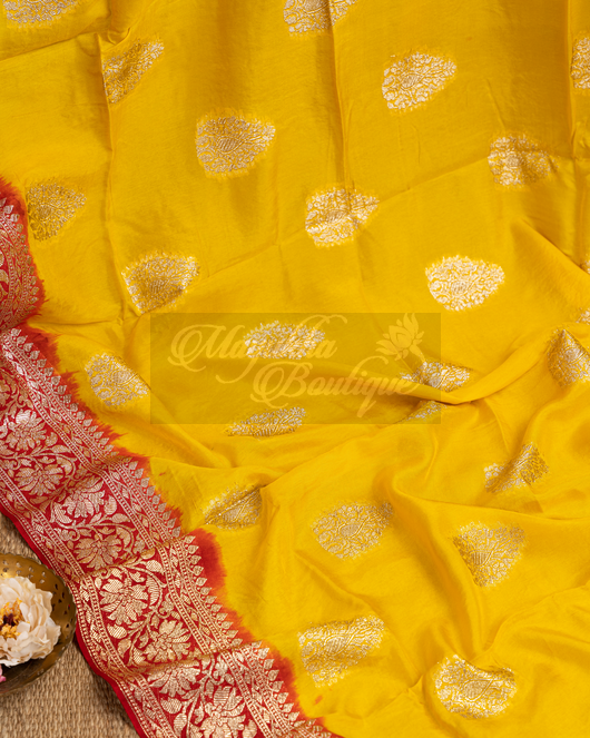 Banarasi Munga Yellow Butta Saree mayukhasarees
