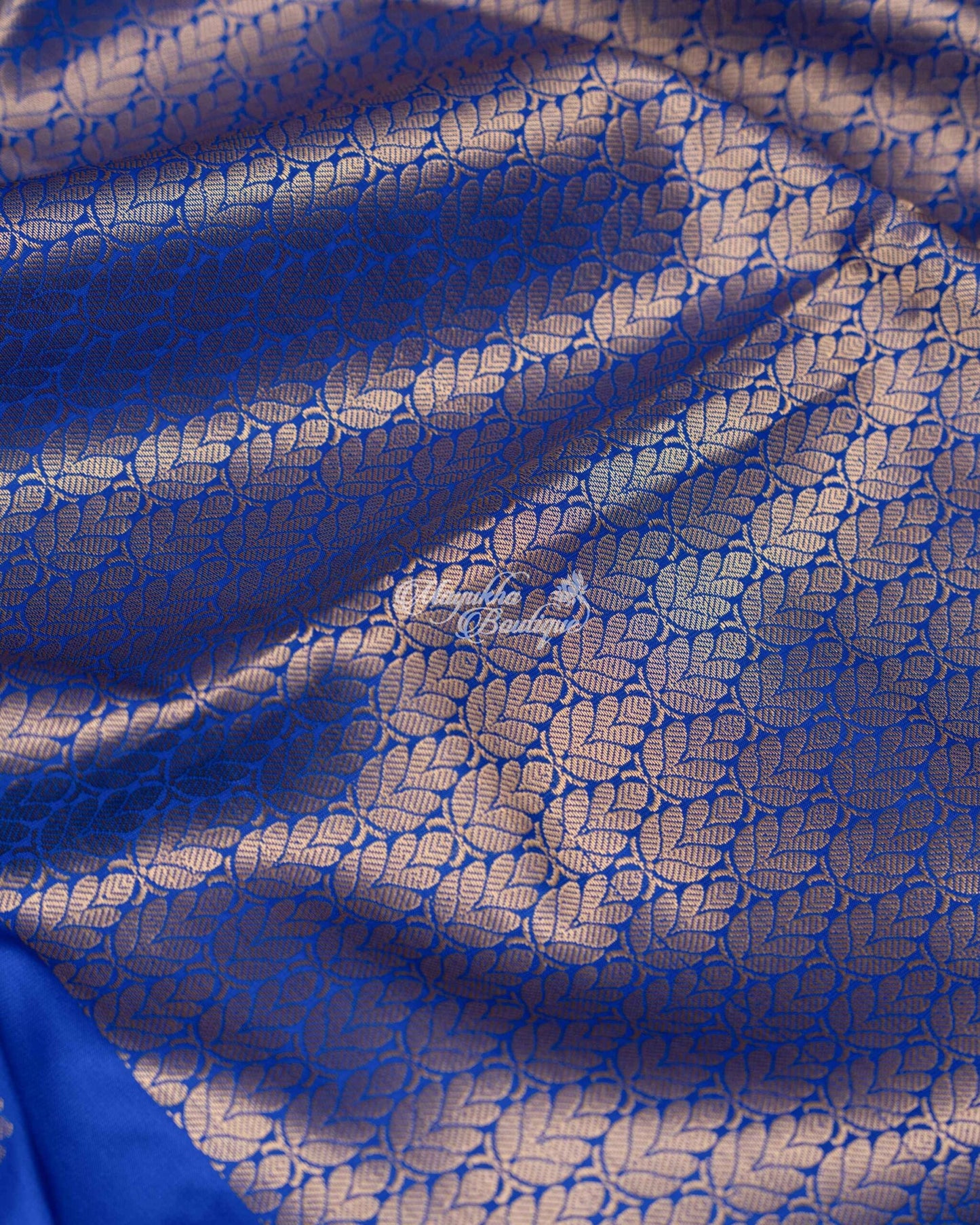 Banarasi Muslin With All Over Banarasi Weaving Blue & Gold Blue Walks Saree With Stitched Blouse In Size 38-44 mayukhasarees