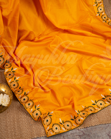 Banarasi Pure Dola Silk Yellow & Black Saree With Stitched Blouse In Size 38-44 mayukhasarees