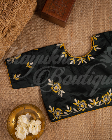 Banarasi Pure Dola Silk Yellow & Black Saree With Stitched Blouse In Size 38-44 mayukhasarees