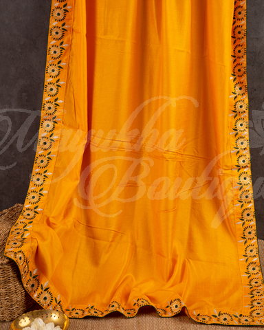 Banarasi Pure Dola Silk Yellow & Black Saree With Stitched Blouse In Size 38-44 mayukhasarees