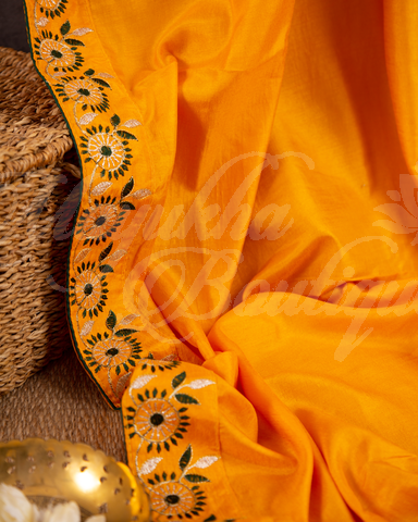 Banarasi Pure Dola Silk Yellow & Black Saree With Stitched Blouse In Size 38-44 mayukhasarees