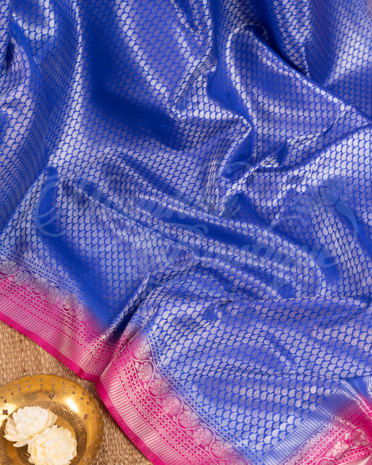 Banarasi Soft Silk Navy Blue & Pink Saree With Stitched Blouse In Size 38-44 mayukhasarees