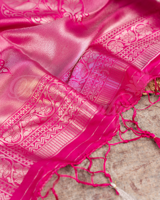 Banarasi Soft Silk Navy Blue & Pink Saree With Stitched Blouse In Size 38-44 mayukhasarees