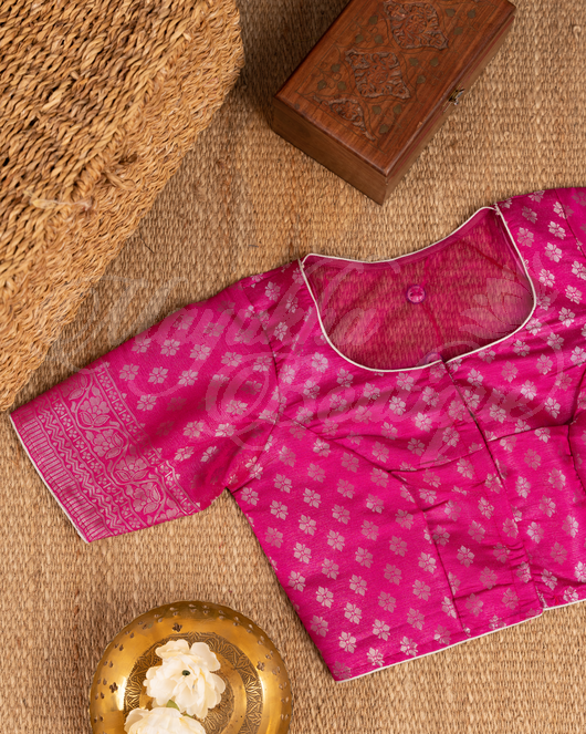 Banarasi Soft Silk Navy Blue & Pink Saree With Stitched Blouse In Size 38-44 mayukhasarees