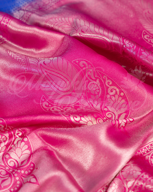 Banarasi Soft Silk Navy Blue & Pink Saree With Stitched Blouse In Size 38-44 mayukhasarees