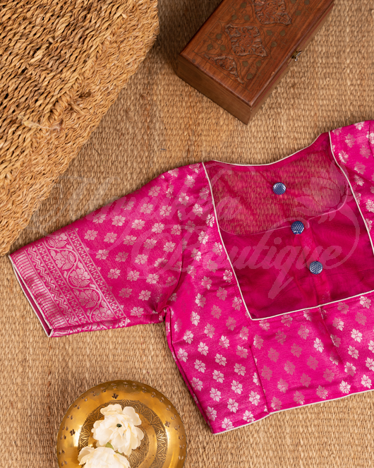 Banarasi Soft Silk Navy Blue & Pink Saree With Stitched Blouse In Size 38-44 mayukhasarees
