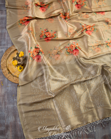 Banarasi Soft Silk Pale Gold Saree With Stitched Blouse In Size 38-44 mayukhasarees