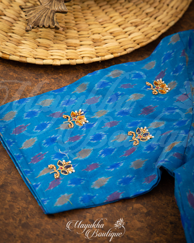 Banarasi Tassar Goegette Pink & Blue Saree With Stitched Blouse In Size 38-44 mayukhasarees