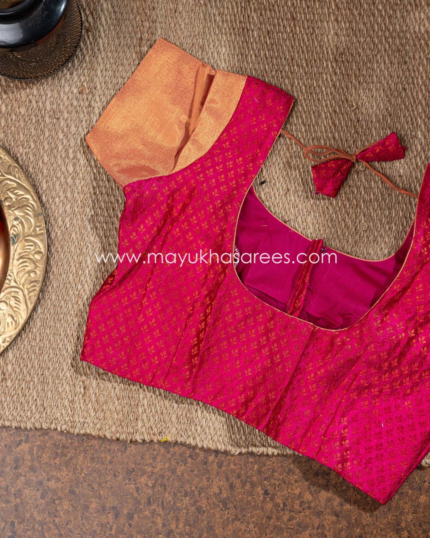 Beige And Pink Kanchipuram Kora Silk Saree Witth Stitched Blouse mayukhasarees
