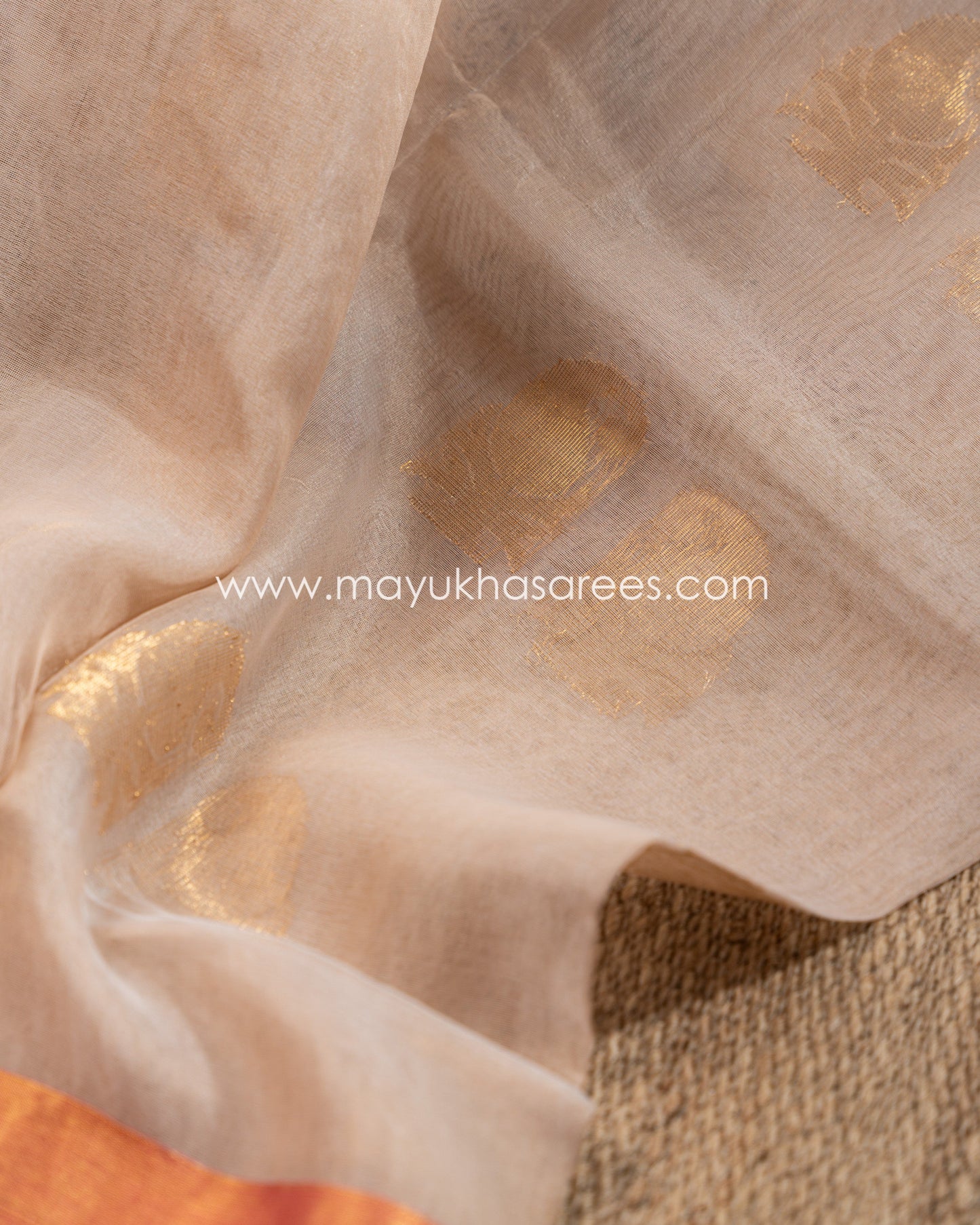 Beige And Pink Kanchipuram Kora Silk Saree Witth Stitched Blouse mayukhasarees