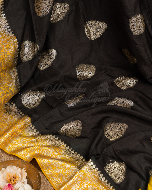Black Banarasi Munag Silk Saree mayukhasarees