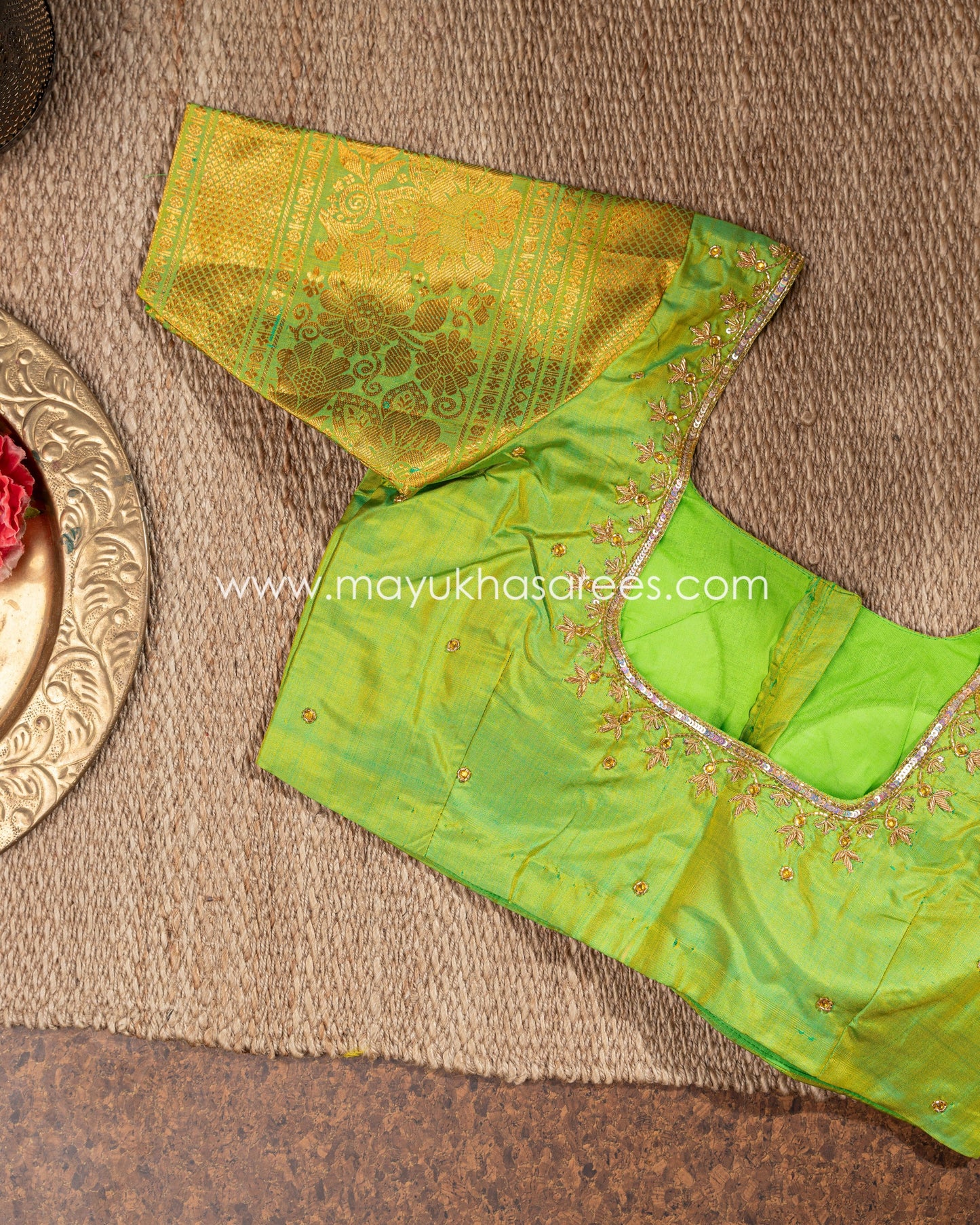 Blue And Green Gadwal Silk Saree With Stitched Blouse mayukhasarees