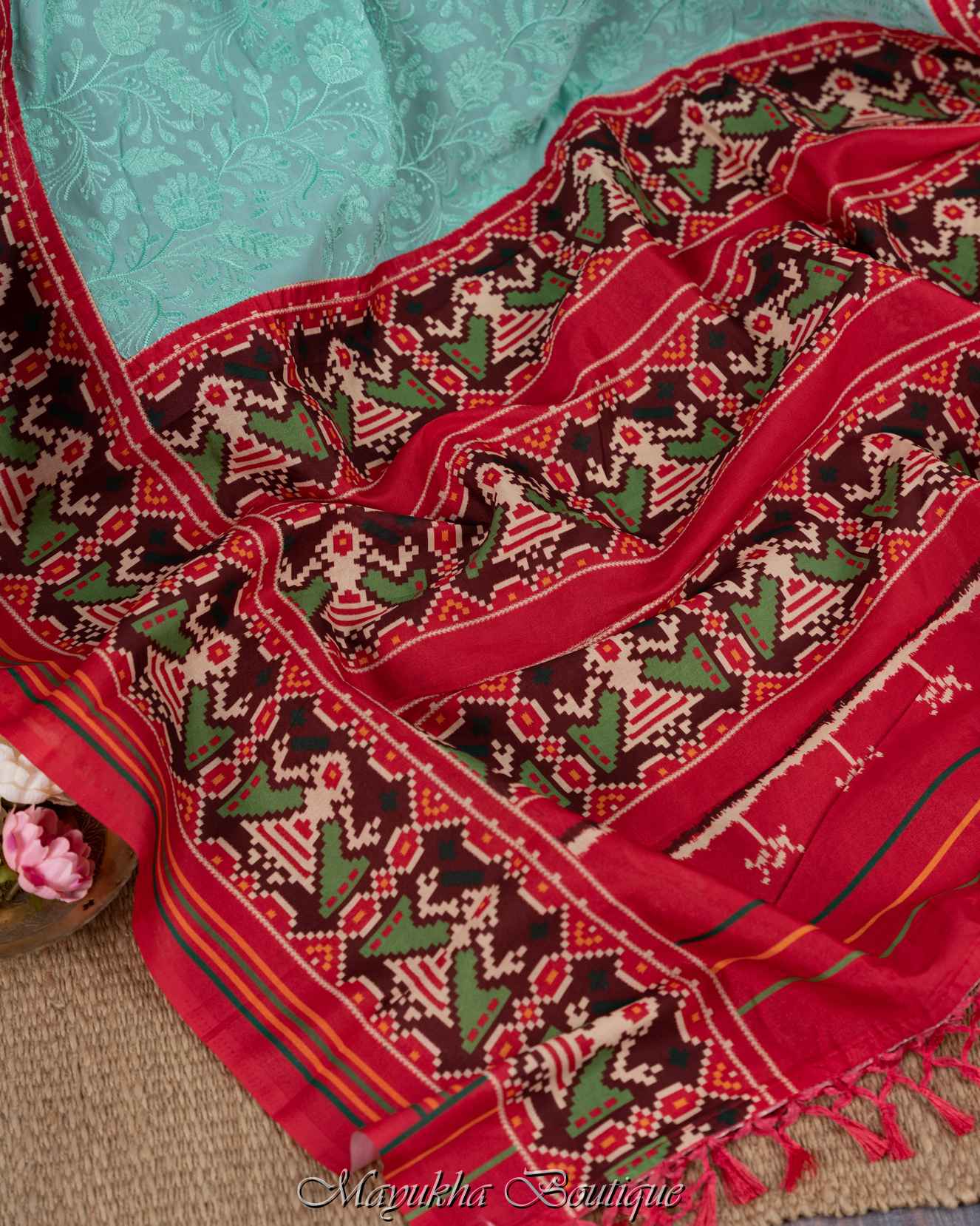 Blue Chikankari Ikat Saree mayukhasarees