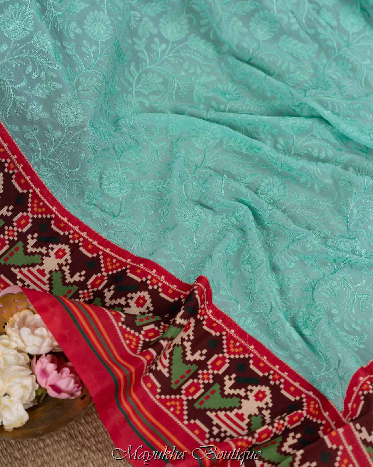 Blue Chikankari Ikat Saree mayukhasarees