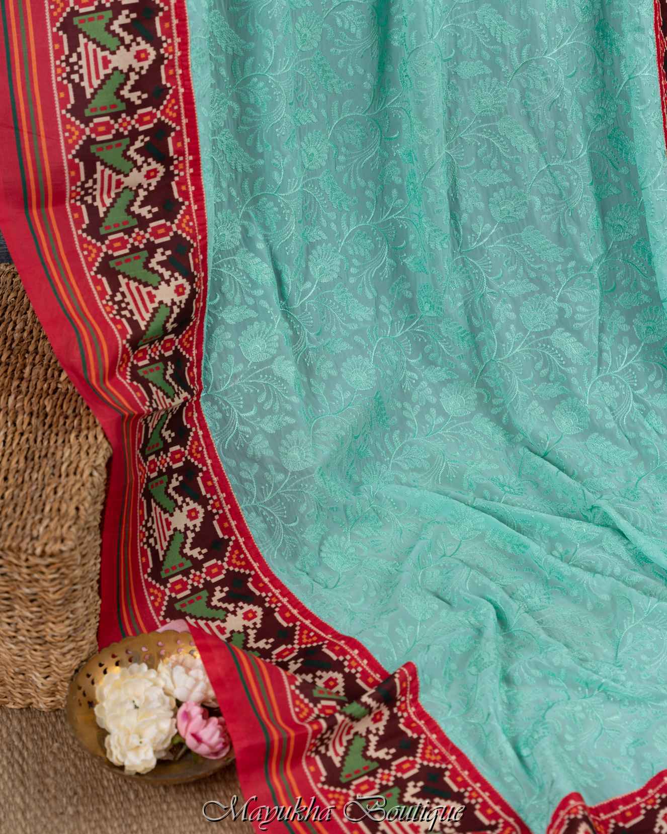 Blue Chikankari Ikat Saree mayukhasarees