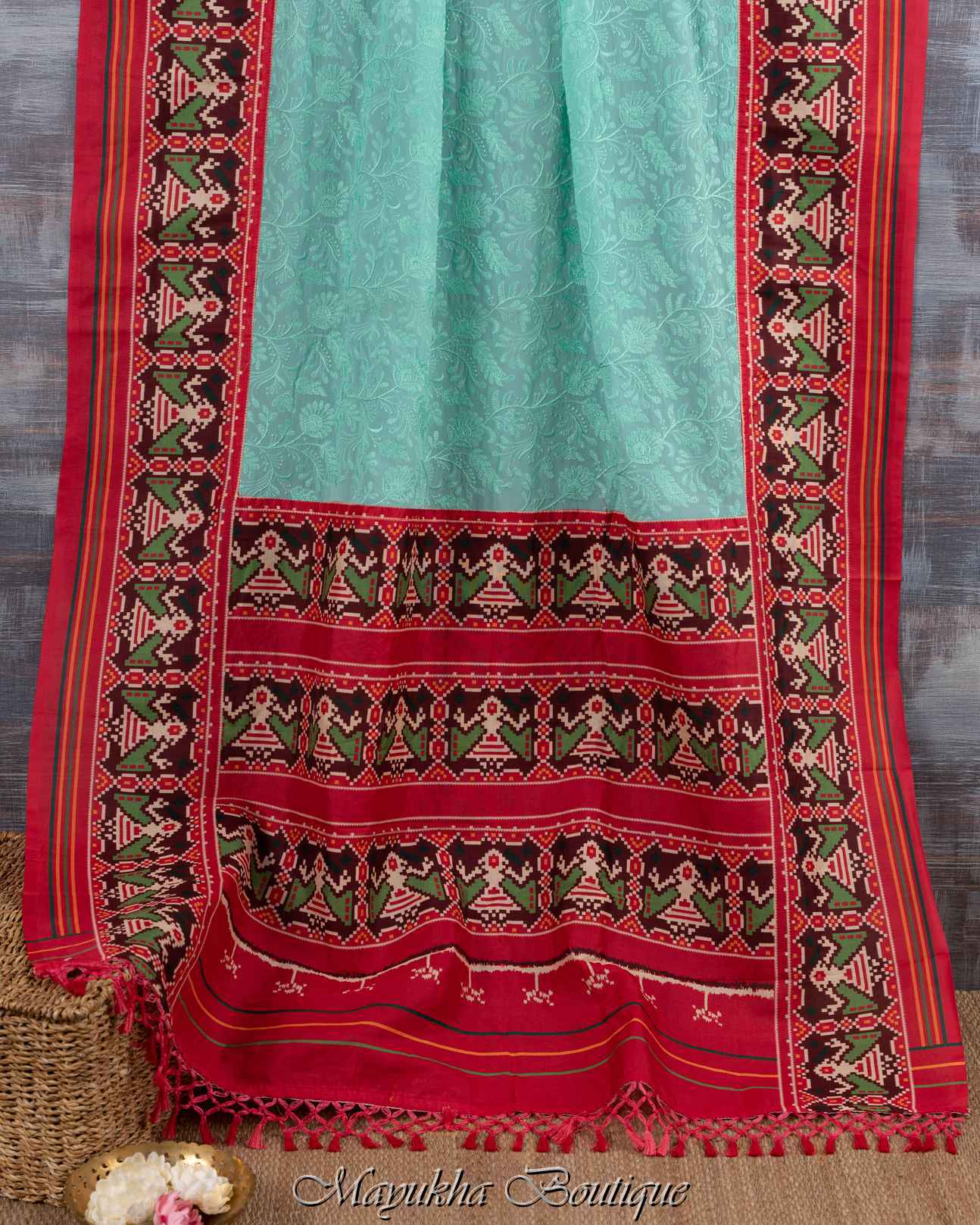 Blue Chikankari Ikat Saree mayukhasarees