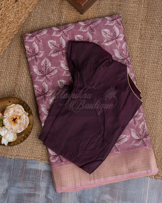 Chanderi Block Print Mauve Saree mayukhasarees