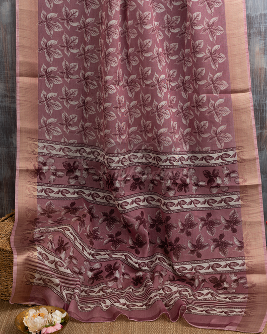 Chanderi Block Print Mauve Saree mayukhasarees