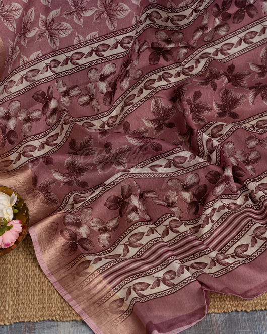 Chanderi Block Print Mauve Saree mayukhasarees
